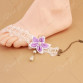 Delicate White Lace Faux Pearl Bauhinia Embellished Anklet For Women