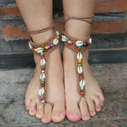 Pair of Graceful Knitted Beads Sandal Anklets For Women