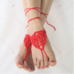 Pair of Vintage Hollow Out Woven Sandal Anklets For Women