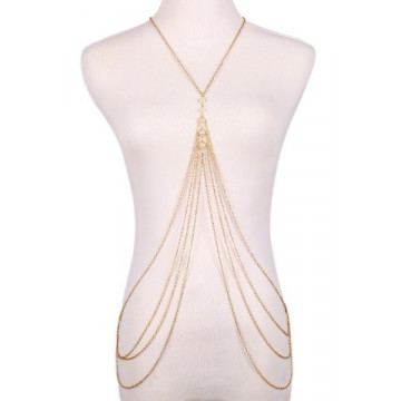 Fashionable Faux Pearl Decorated Multi-Layered Body Chain For Women