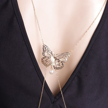 Trendy Faux Pearl Butterfly Shape Body Chain For Women