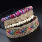 A Suit of Vintage Layered Faux Leather Beads Wrap Bracelets For Men