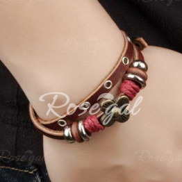 Sweet Faux Leather Flower Bracelet For Women