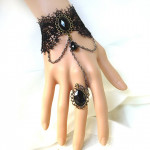 Vintage Chic Wide Lace Charm Bracelet With Ring For Women