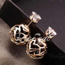 Pair of Stylish Double-End Faux Zircon Heart Hollow Out Stud Earrings For Women