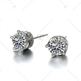 Pair of Stylish Zircon Inlay Crown Setting Elegant Lady Style Stud Earrings