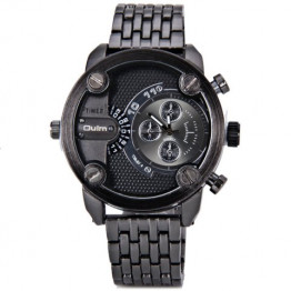 Oulm Luxury Waterproof Quartz Watch with Double Movt Analog Indicate Steel Watchband for Men