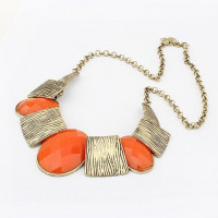 Exaggerated Chic Style Oval Faux Gem Stripe Square Pendants Women's Alloy Necklace