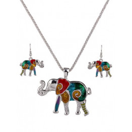 Stylish Enamel Multicolor Elephant Necklace Set For Women