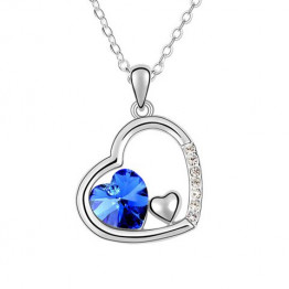 Sweet Rhinestoned Heart Decorated Heart Pendant Women's Necklace